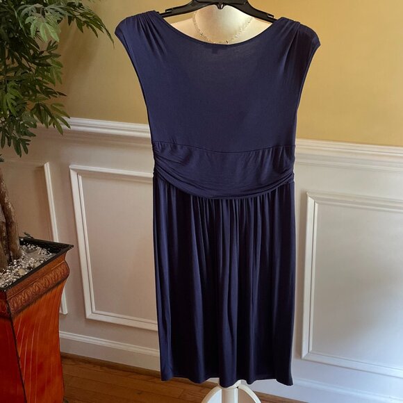 Soprano Dress Size 8 Navy Blue Soft Synthetic Like Jersey Sleeveless Low V Front - Picture 5 of 7